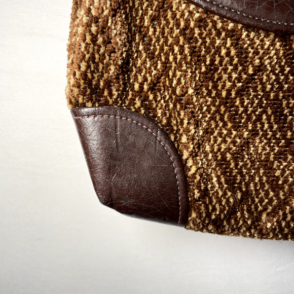 Vintage Chenille Corduroy Crossbody Purse Lock Buckle Leather Mod Retro Mob Wife - Picture 13 of 16